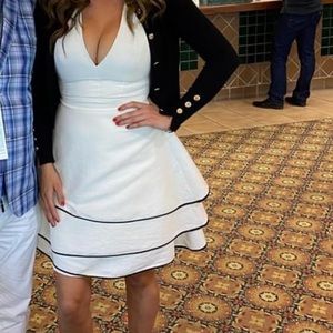 Halston Heritage Ivory Tiered Halter Dress Sz 6